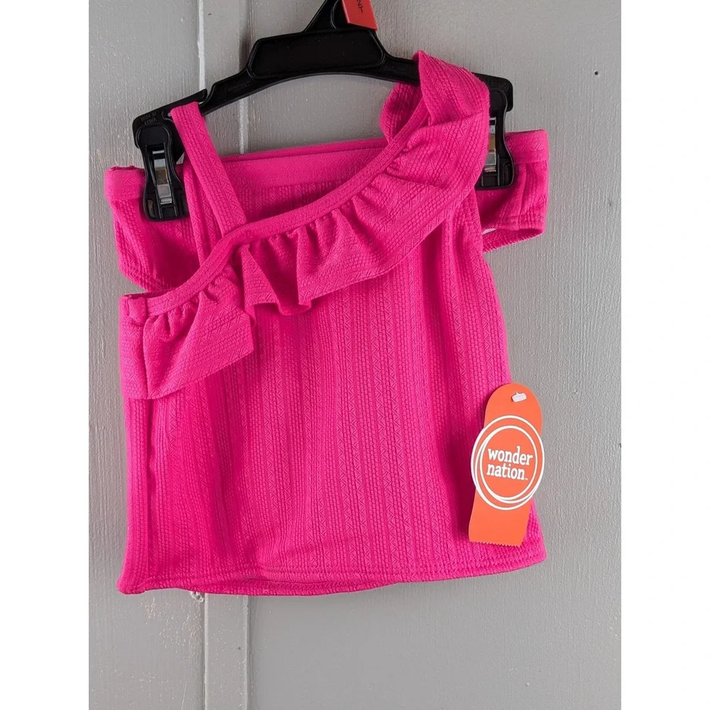 Wonder Nation Girls Hot Pink Ruffle One Shoulder Skirted Swimsuit Set 2T NWT